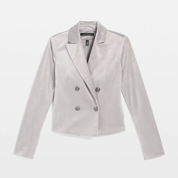 New White House Black Market Cropped Gray Velvet Blazer - Picture 6 of 7
